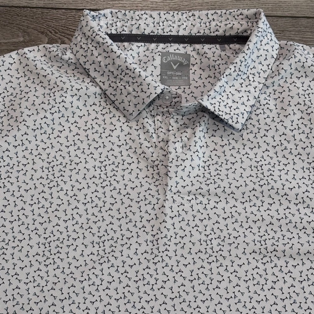 Callaway Polo Shirt Mens XXL White Martini Glass Pattern Golf Preppy Casual
